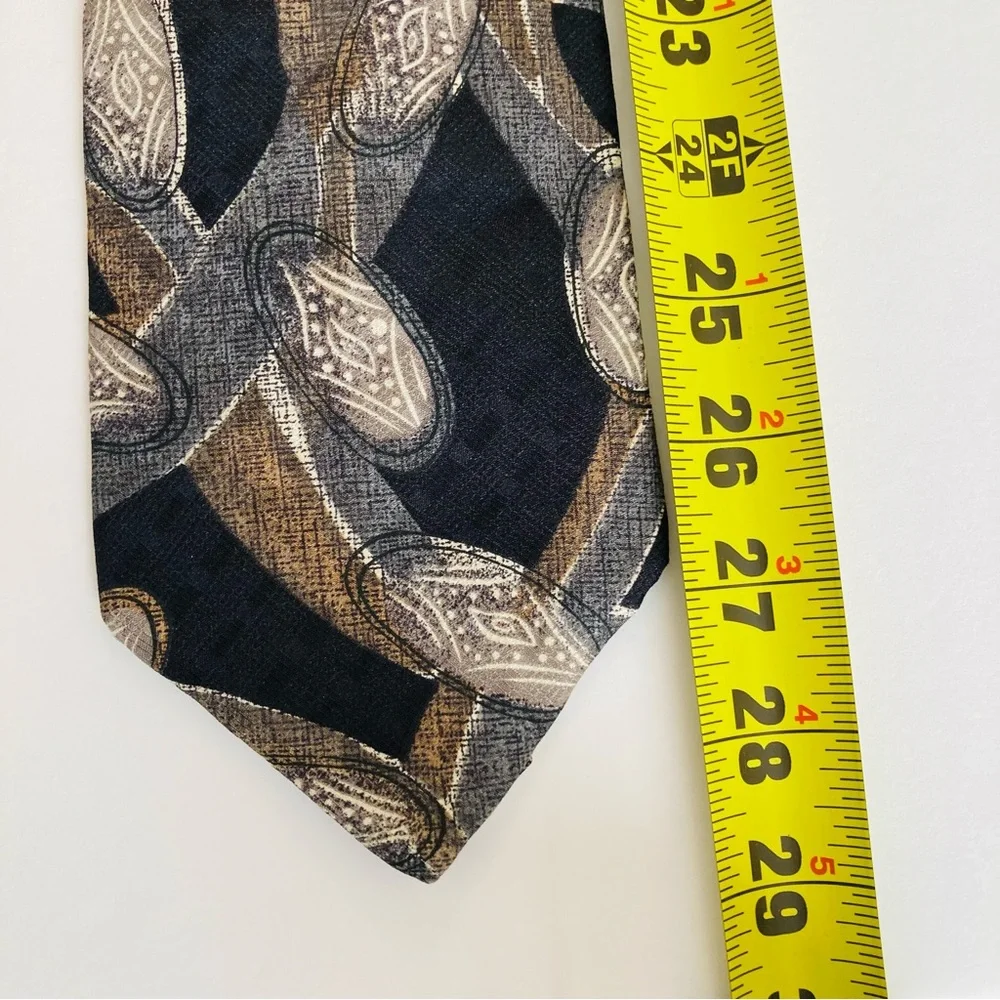 Bundle of 2 Henry Grethel Italian Silk Neck Ties 58” and 56” Paisley Leaf Black